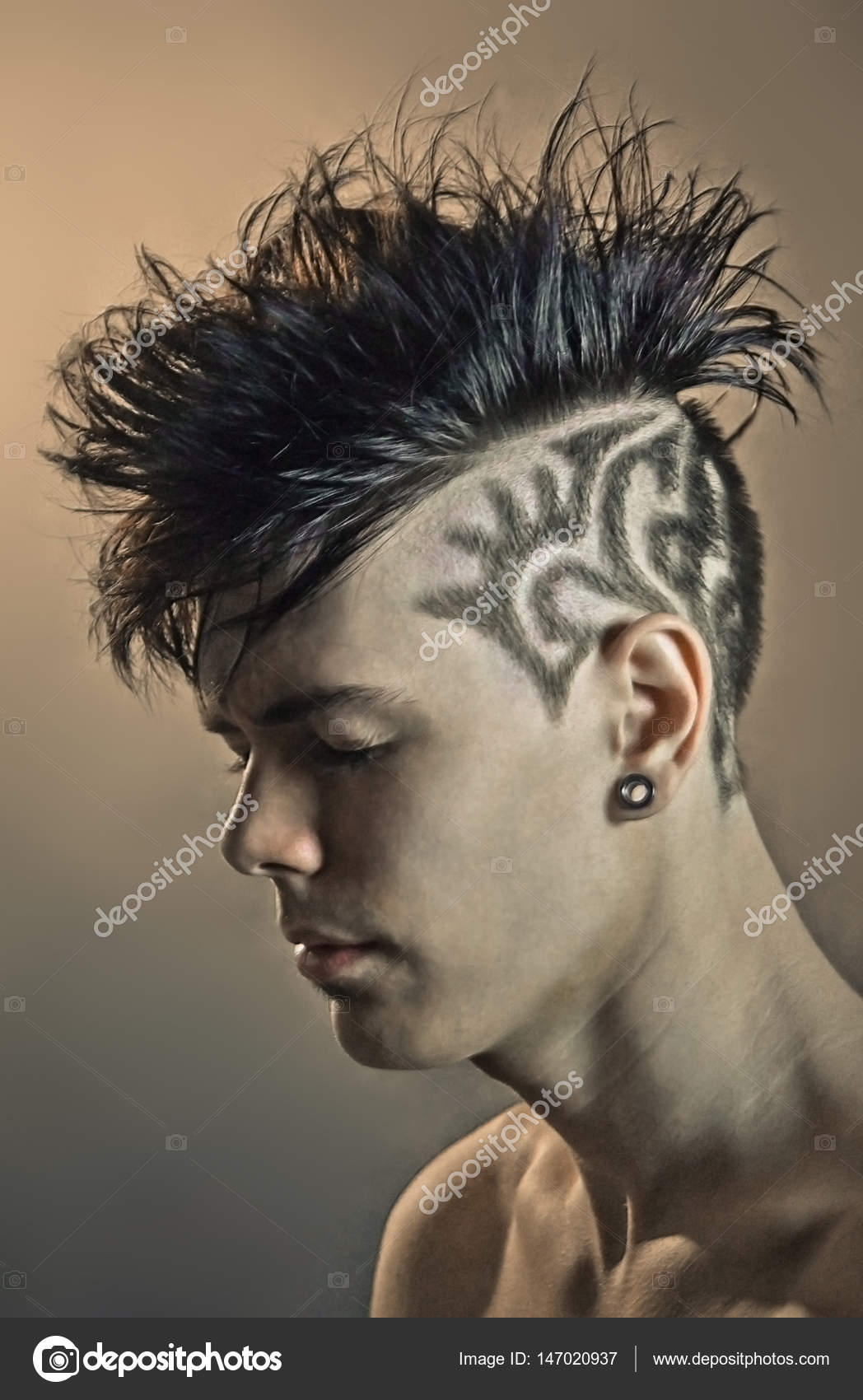 Men model hairstyle hair tattoo Stock Photo by ©Bleskshock 147020937