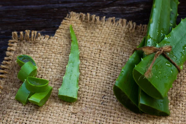 AloeVera taze yaprak üzerinde ahşap. Metin için yer