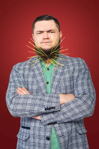 Portrait de mec potelé avec des nouilles à la barbe — Photo