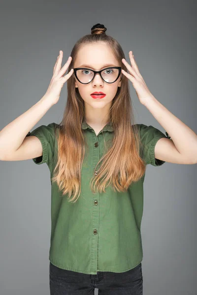 Young beautiful spectacled model girl — Stock Photo, Image