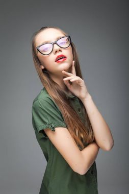 young girl with modern glasses clipart