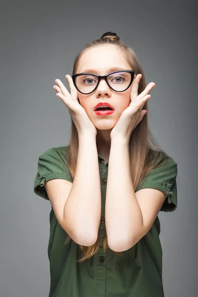 Girl with black glasses — Stock Photo, Image