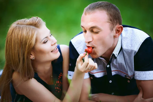 Couple have dating in forest — Stock Photo, Image