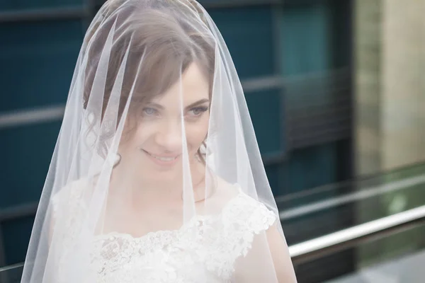 Невеста в белой вуали — стоковое фото