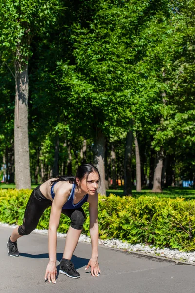 Mujer deportiva que comienza a correr en el parque — Foto de Stock