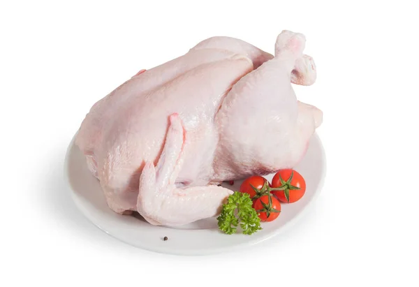 Zole Beyaz Yol Üzerinde Taze Tüm Çiğ Tavuk — Stok fotoğraf