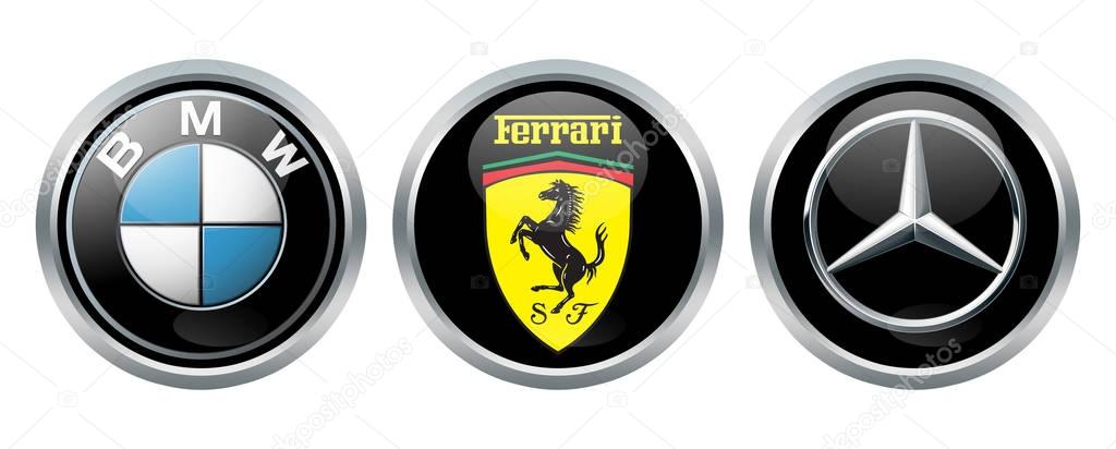 Bmw, Ferrari and Mercedes benz auto signs