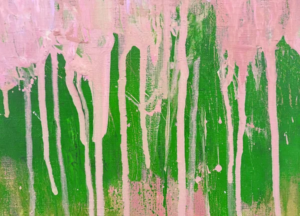 Manchas Brillantes Manchas Pintura Rosa Verde Lienzo Fondo Abstracto — Foto de Stock