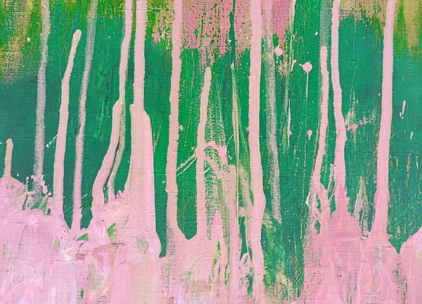 Manchas Brillantes Manchas Pintura Rosa Verde Lienzo Fondo Abstracto — Foto de Stock