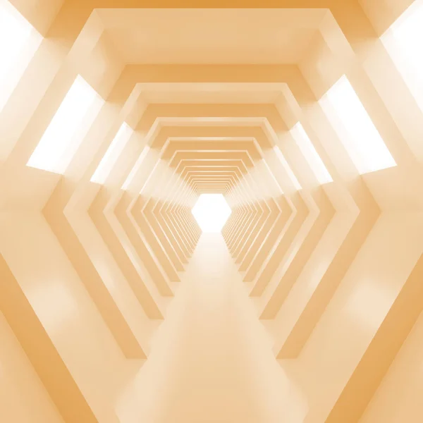 抽象的空温暖橙色闪耀光隧道中结束。3d 渲染. — 图库照片