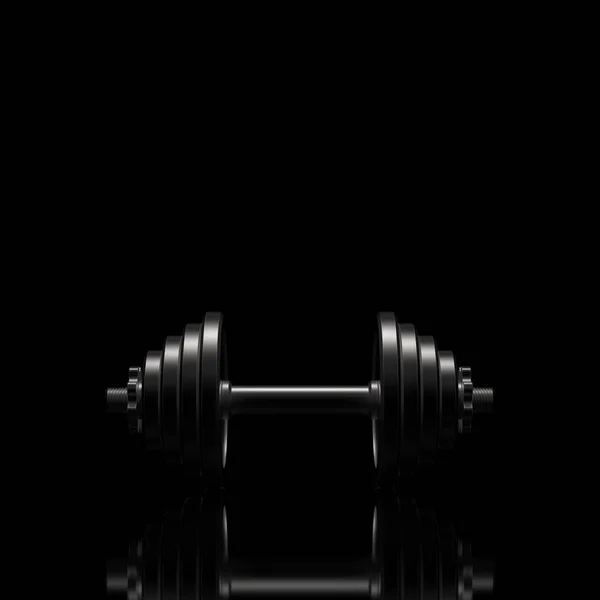 Hantel på en svart reflekterande yta. 3D illustration. — Stockfoto