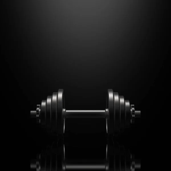 Dumbbell on a black reflective surface. 3D illustration. — Stock Photo, Image