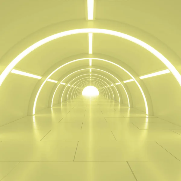 抽象空洞的闪亮隧道用光，在结束了。3d 图. — 图库照片