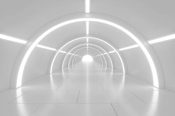 Абстрактный пустой сияющий туннель со светом в конце. 3D иллюстрация . — стоковое фото