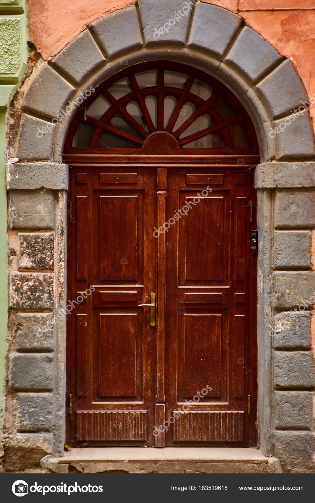 Lviv Ukraine November 2018 An Old Large Wooden Door With A An Old Large Wooden Door With A Bronze