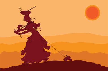 Gölge sanat, köy kadın oyuncak oyun ve müzik satan satıcı ben