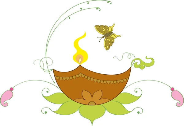 Diya en Butterfly Ornmental — Stockvector