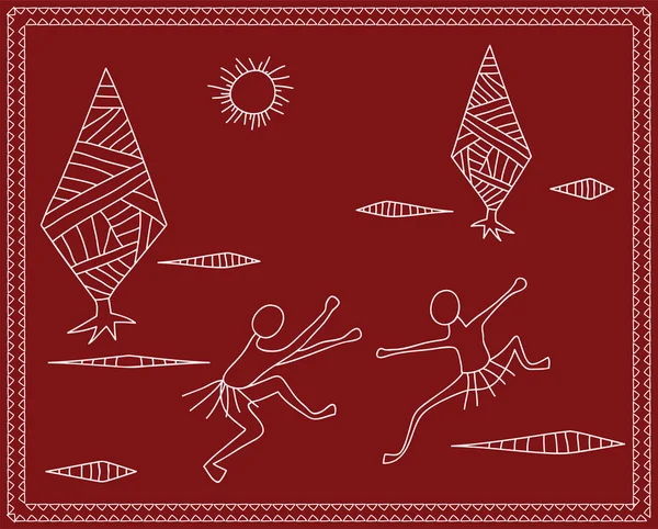 Bailarinas Folclóricas Diseño Tribal, Motivo, Pintura de Pared — Vector de stock