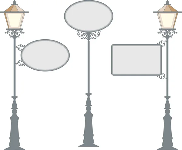 Signalisation en fer forgé avec lampe, lanterne — Image vectorielle