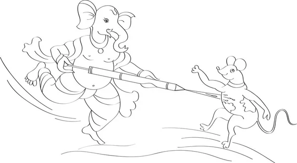 Ganesha spelen Holi met muis — Stockvector