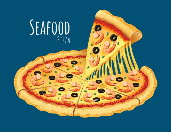 Pizza aux fruits de mer sur fond bleu foncé — Image vectorielle