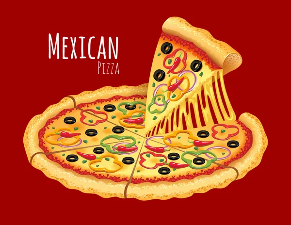 Pizza mexicaine sur le fond avec l'inscription — Image vectorielle