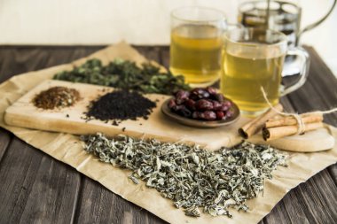 Kuru çay, nane ve köpek-gül