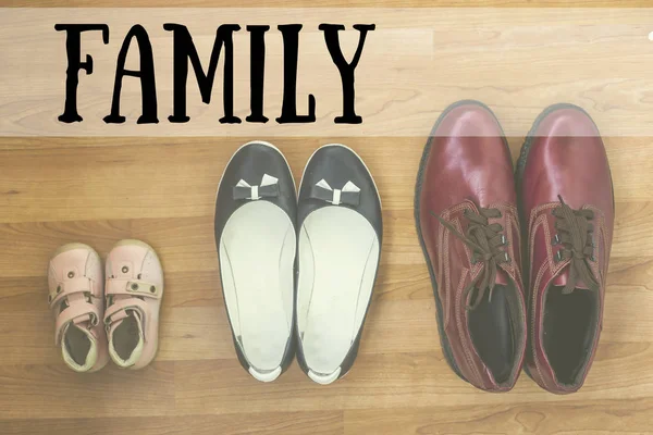 Shoes for mom, dad and little daughter — Stock Photo, Image