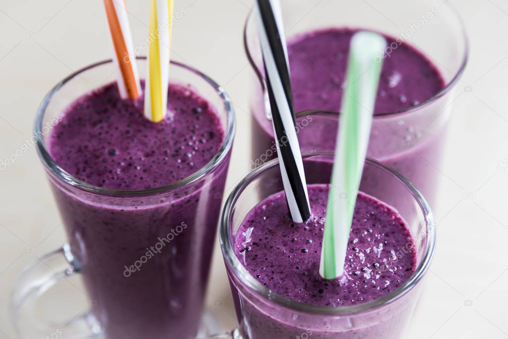 Healthy summer drink from blueberries and dairy products