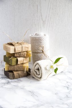 Spa prosedürler için aksesuarlar. Güzellik için doğal maddeler