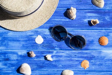 Deniz kabuklarını deniz ve tatil konseptiyle