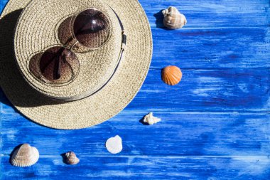 Deniz kabuklarını deniz ve tatil konseptiyle