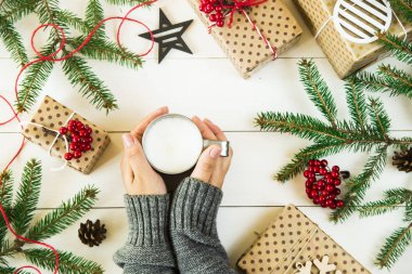 Noel ağaç dalları ve hediyeler ile Noel kavramı