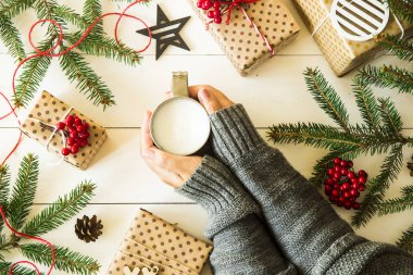 Noel ağaç dalları ve hediyeler ile Noel kavramı