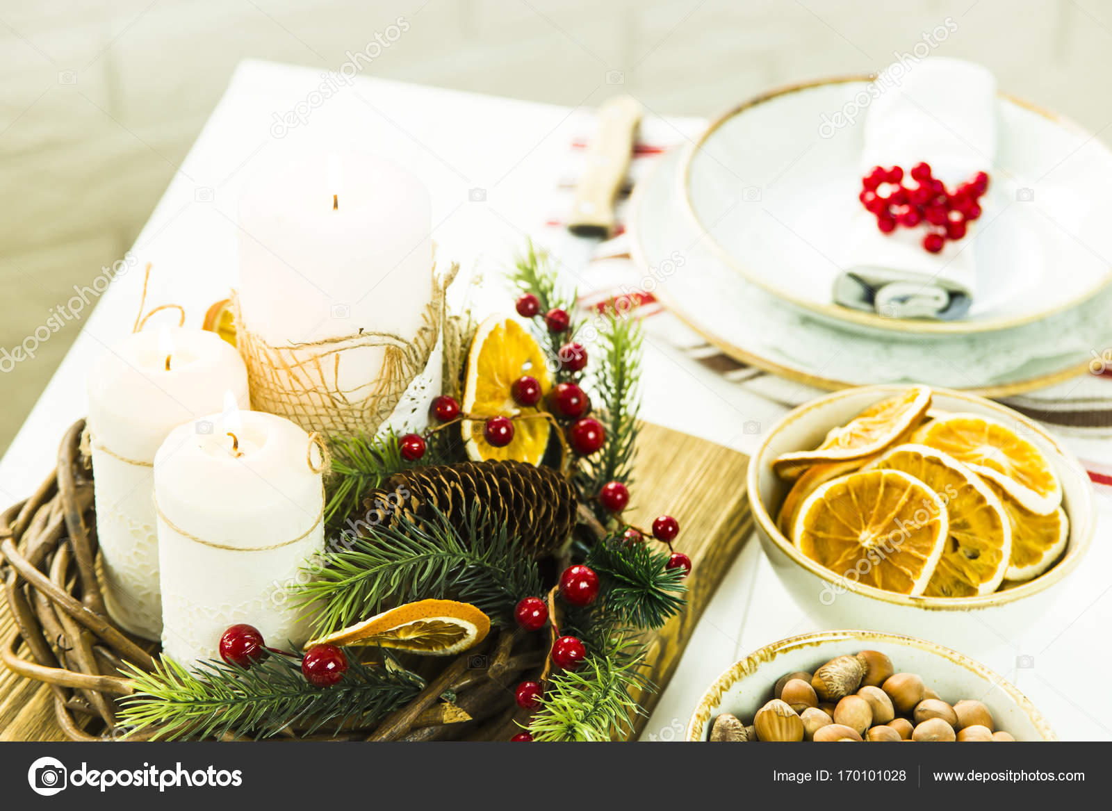Christmas decoration festive table for two people — Stock Photo ...