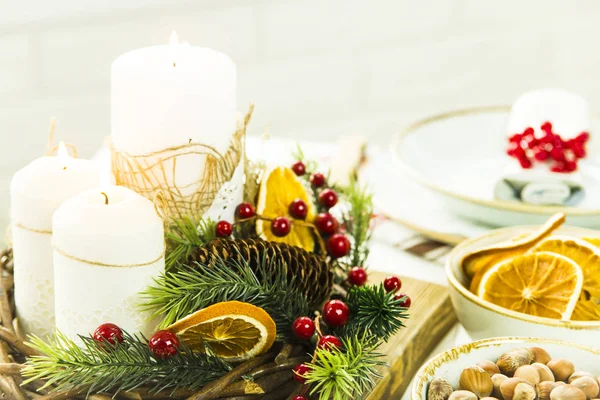 Christmas decoration festive table for two people — Stock Photo, Image