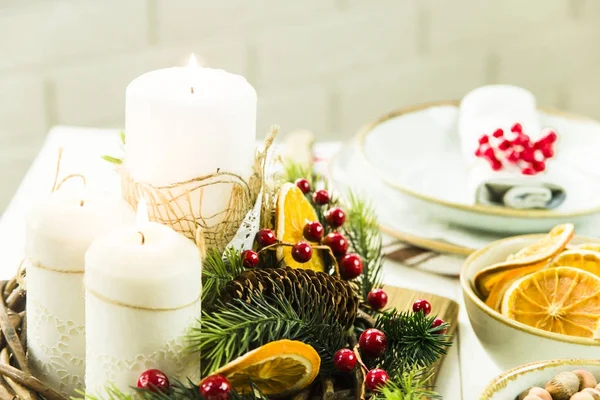 Christmas decoration festive table for two people — Stock Photo, Image