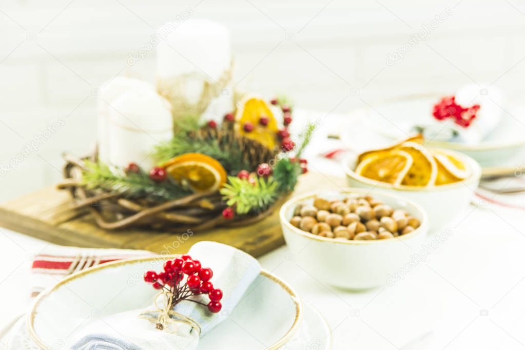 Christmas decoration festive table for two people