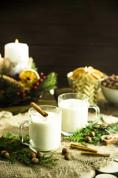 Warming milk alcoholic drink on Christmas Eve — Stock Photo, Image