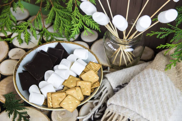 Winter dessert concept - marshmallow for frying — Stock Photo, Image