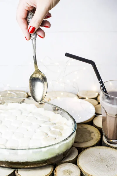 Homemade concept. Winter dessert with marshmallow