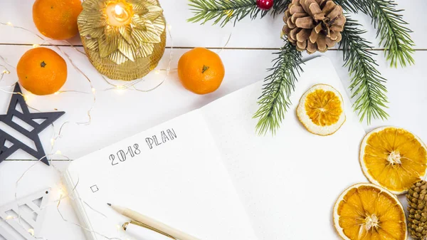 Estabelecimento Planos Metas Para 2018 Diário Durante Feriados Ano Novo — Fotografia de Stock
