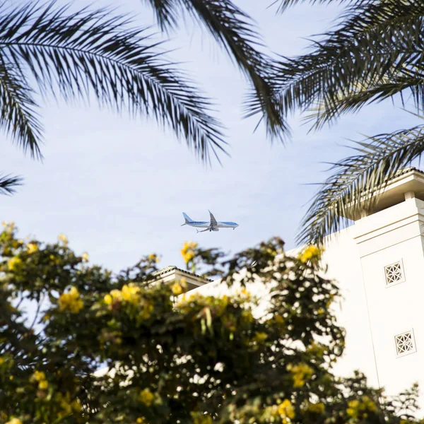 Avião Voa Para Desembarque Sharm Sheikh Cidade Resort Egito Vista — Fotografia de Stock