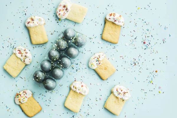 Biscuits Sous Forme Gâteaux Pâques Œufs Pâques Couleur Bleue Parmi — Photo