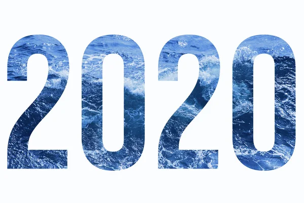 Números aislados 2020 con textura de mar azul . —  Fotos de Stock