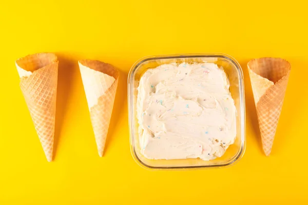 Яскраве літнє домашнє десертне ванільне морозиво . — стокове фото