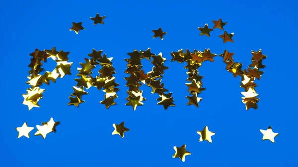 Gold confetti made from stars on blue. Bright party concept — Stock Photo, Image