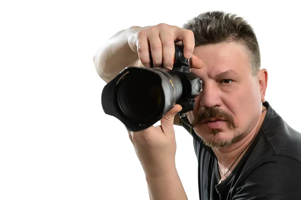 portre fotoğrafçısı izole bir arka plan üzerinde bir kamera ile