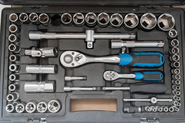 Kit Metallic Tools Wrenches Spanners Car Repair — Stock Photo, Image