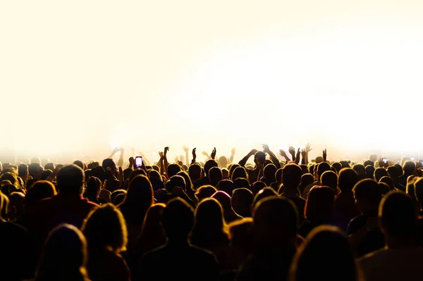 Multidão Com Mãos Levantadas Concerto Festival Música Silhuetas Pessoas Frente — Fotografia de Stock